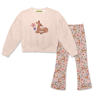 Kids Light Pink Velour Sweatshirt & Deerest Flare Leggings
