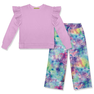Kids Lilac Long-Sleeve Sweatshirt & Tie-Dye Wide Leg Pants