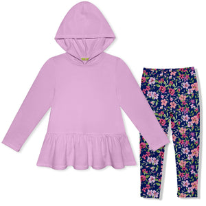 Kids Lilac Ruffle-Hem Hoodie & Tory Floral Leggings