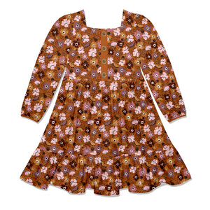 Kids Marigold Mini Flower Square-Neck Button-Front Tiered Dress