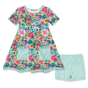 Kids Mint Becky Floral Pocket A-Line Dress & Dot Shorts