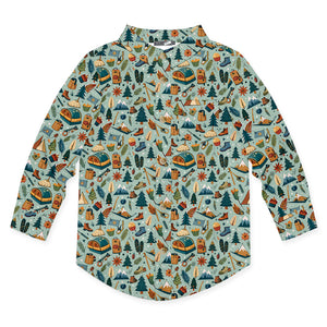 Kids Mint Camping Long-Sleeve Button-Up