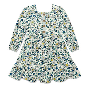 Kids Mint Elory Floral Square-Neck Button-Front Tiered Dress