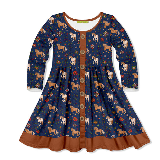 Ttd Button Kids Navy Boho Horses Button-Front A-Line Dress – Millieloveslily.com