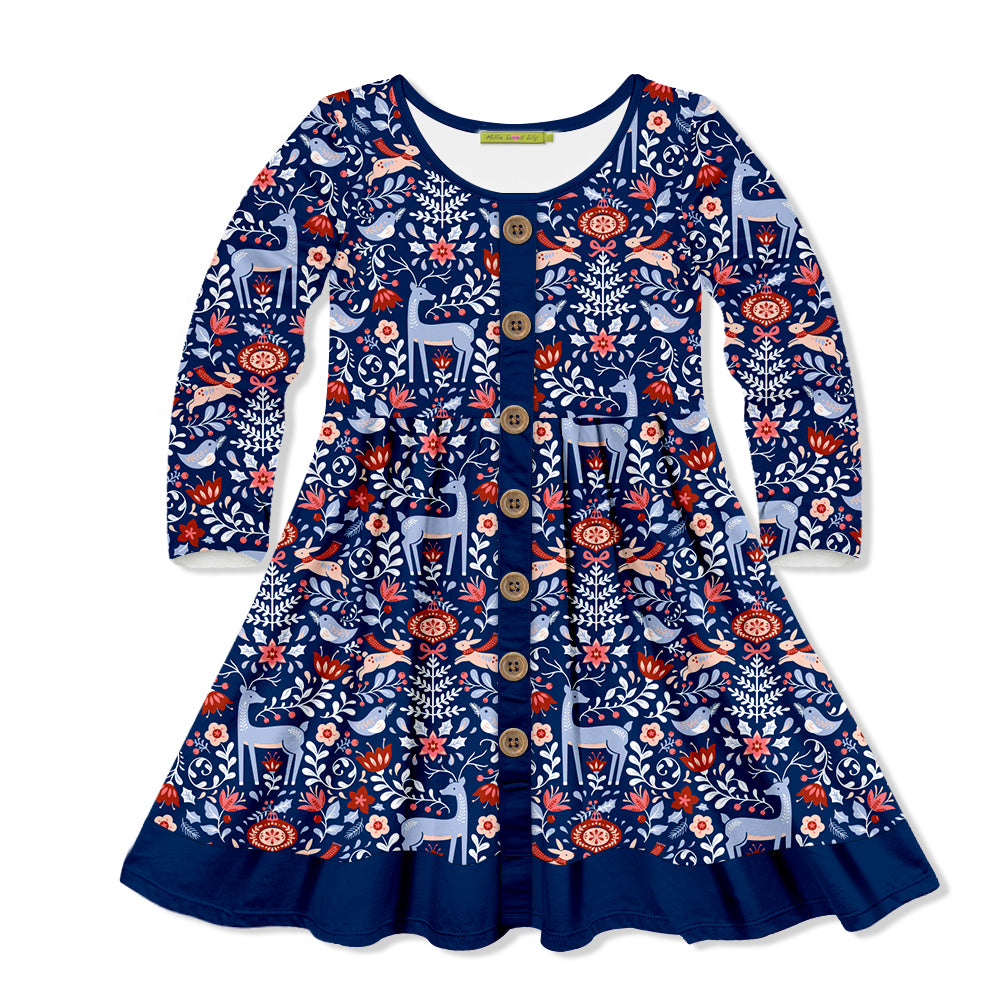 Ttd Button Kids Navy Darling Deer Button-Front A-Line Dress – Millieloveslily.com
