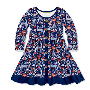 Kids Navy Darling Deer Button-Front A-Line Dress
