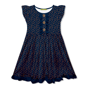 Kids Navy Dot Button-Front Angel-Sleeve Dress