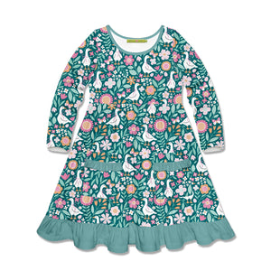 Kids Nile Blue Ducks Patch-Pocket A-Line Dress