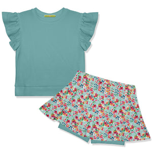 Kids Nile Blue Fr Terry Top & Floral Skort