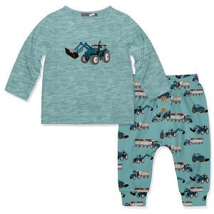 Kids Nile Blue Heather Truck Button-Snap Tee & Joggers