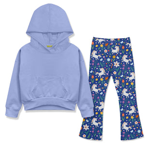 Kids Periwinkle Hoodie & Unicorn Prance Flare Leggings
