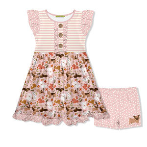 Kids Pink Dog Days Button-Front Dress & Dot Shorts