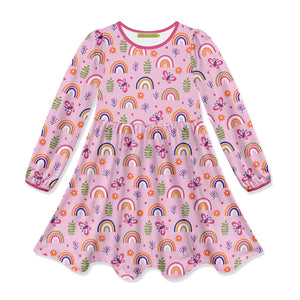 Kids Pink Rainbow Garden Long-Sleeve Dress