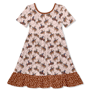 Kids Pink Rodeo Ruffle-Hem Dress