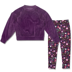 Kids Plum Ribbed Velour Sweatshirt & Selma Floral Leggings