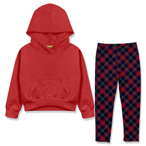 Kids Red Hoodie & Christmas Gingham  Leggings