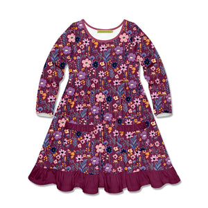 Kids Slate Rose BTS Floral Patch-Pocket A-Line Dress