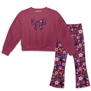 Kids Slate Rose Crewneck Sweatshirt & BTS Floral Flare Leggings