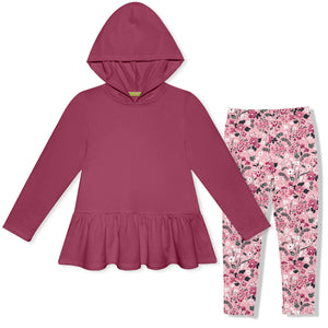 Kids Slate Rose Ruffle-Hem Hoodie & Floral Fix Leggings