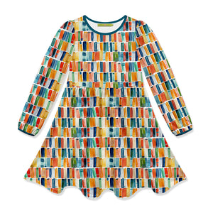 Kids Teal Books Long-Sleeve Dress