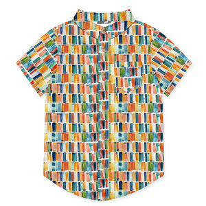Kids Teal Books Short-Sleeve Button-Up