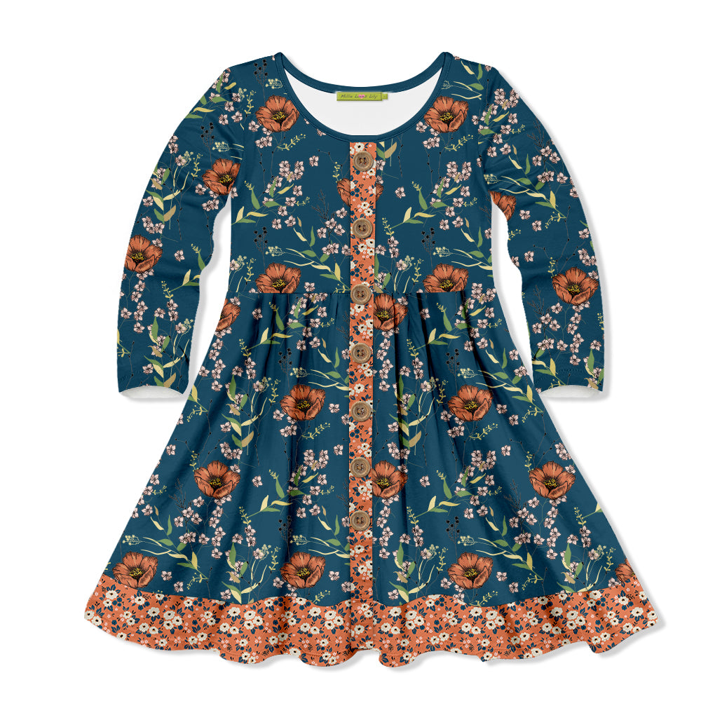 Ttd Button Kids Teal Picadilly Florals Button-Front A-Line Dress – Millieloveslily.com