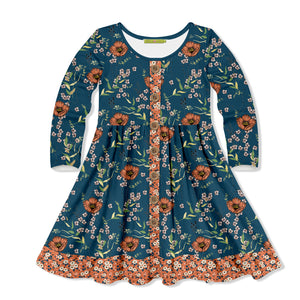 Kids Teal Picadilly Florals Button-Front A-Line Dress