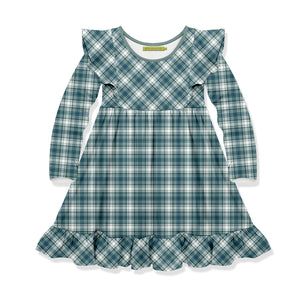 Kids Teal Plaid Angel-Sleeve Dress