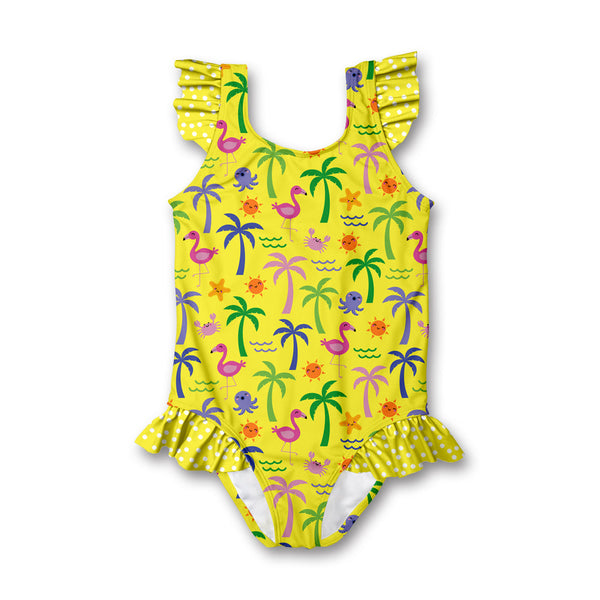 Yellow Beach Ruffle-Accent One-Piece