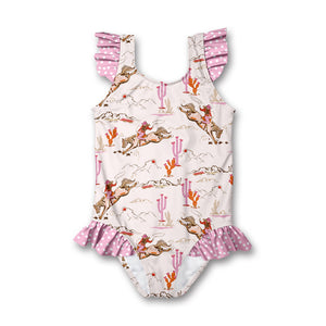 Kids Light Pink Rodeo Girl Ruffle-Accent One-Piece