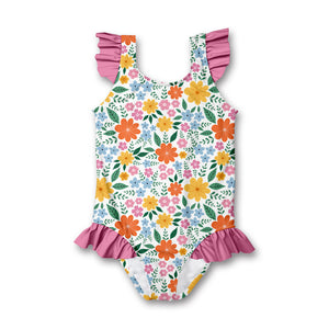 Kids White Summer Bloom Ruffle-Accent One-Piece