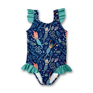 Navy Christie Mermaid Ruffle-Accent One-Piece