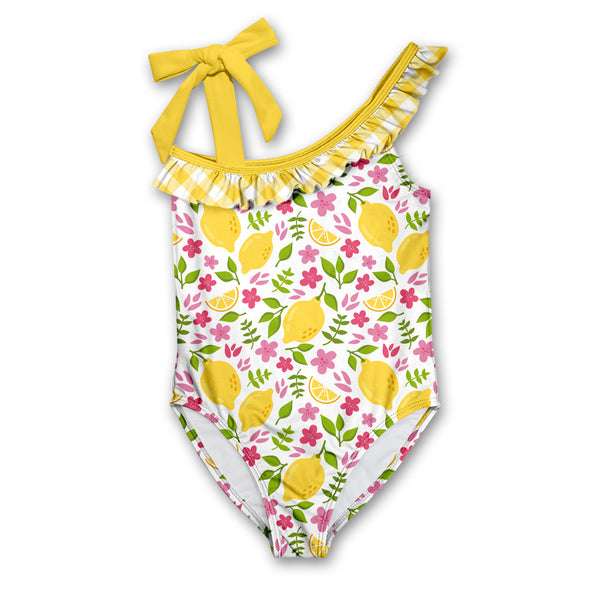 Yellow Lemonade Bow-Accent Asymmetrical One-Piece