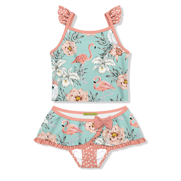 Mint Flamingo Dance Skirted Tankini