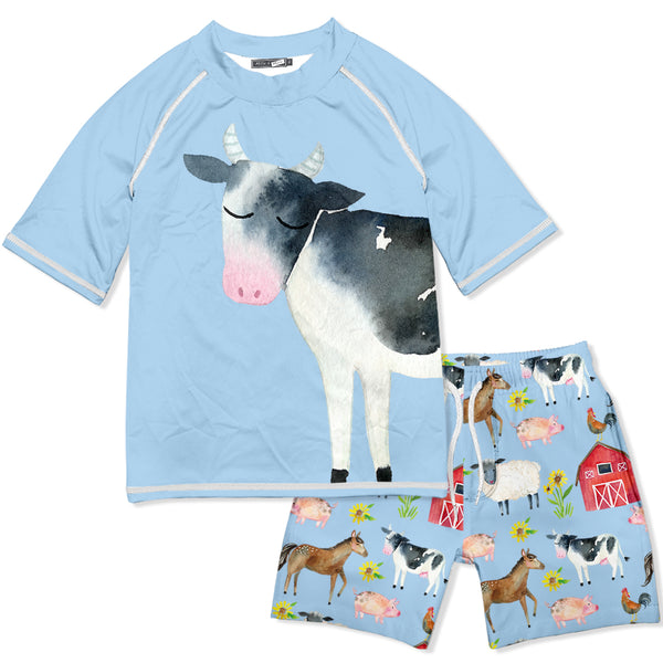 Ice Blue Barnyard Short-Sleeve Rashguard Set