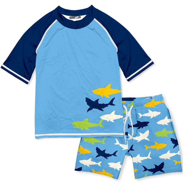 Blue Skark Waters Short-Sleeve Rashguard Set