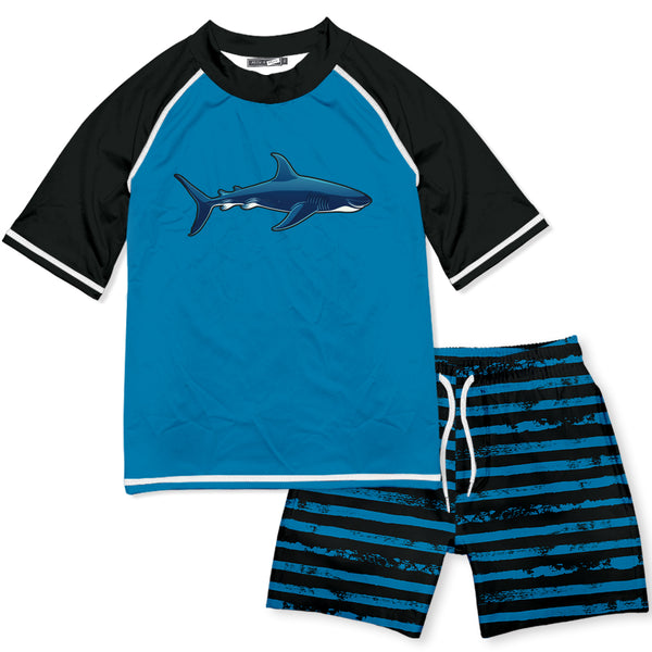 Blue Midnight Shark Short-Sleeve Rashguard Set