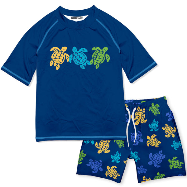 Navy Turtle Trail Short-Sleeve Rashguard Set