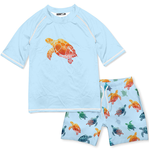 Ice Blue Turtle Dive Short-Sleeve Rashguard Set