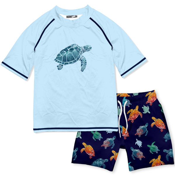 Navy Turtle Dive Short-Sleeve Rashguard Set