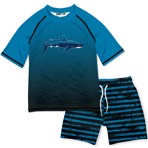 Blue Brush Stroke Stripe Short-Sleeve Rashguard Set