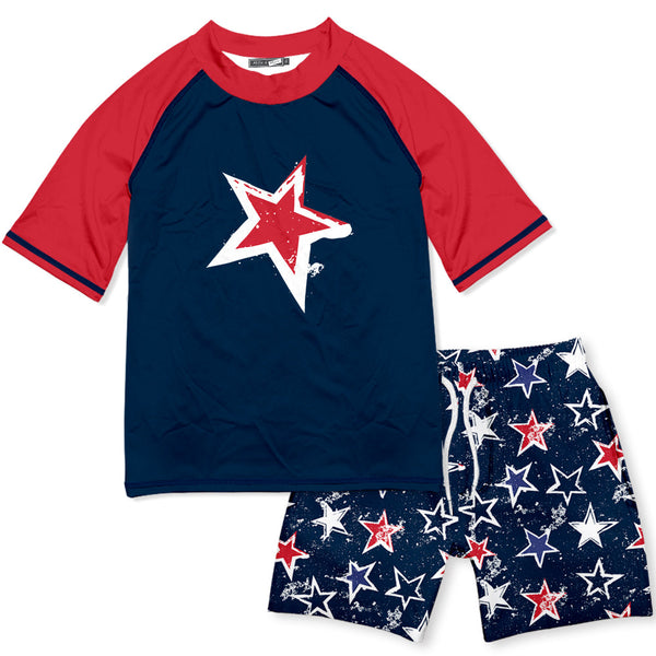 Dark Navy Star Short-Sleeve Rashguard Set