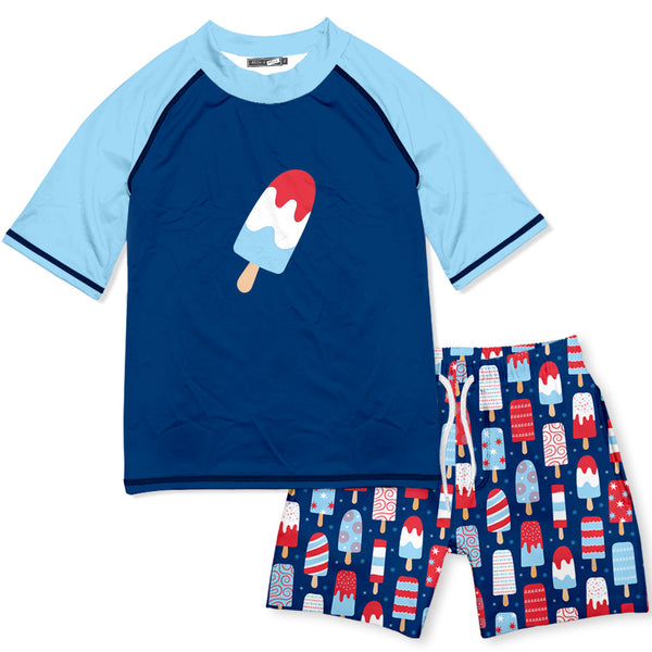 Navy Popsicle Short-Sleeve Rashguard Set