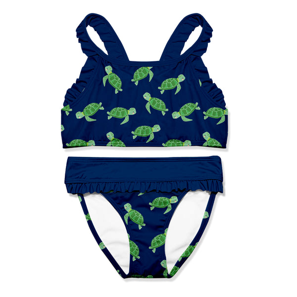 Navy Turtle Rock Ruffle-Trim Bikini