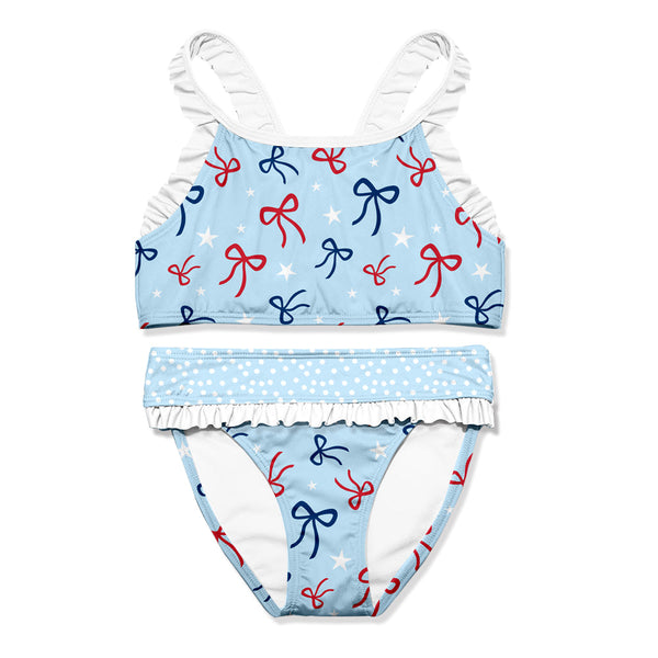 Ice Blue Bows Ruffle-Trim Bikini