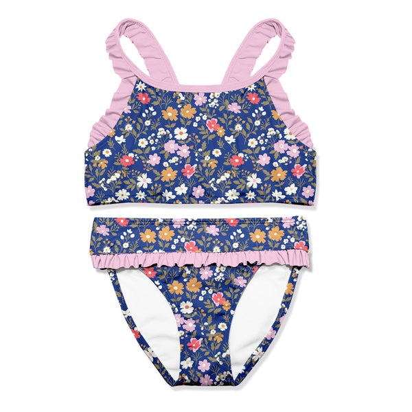 Kids Navy Beatrice Floral Ruffle-Trim Bikini