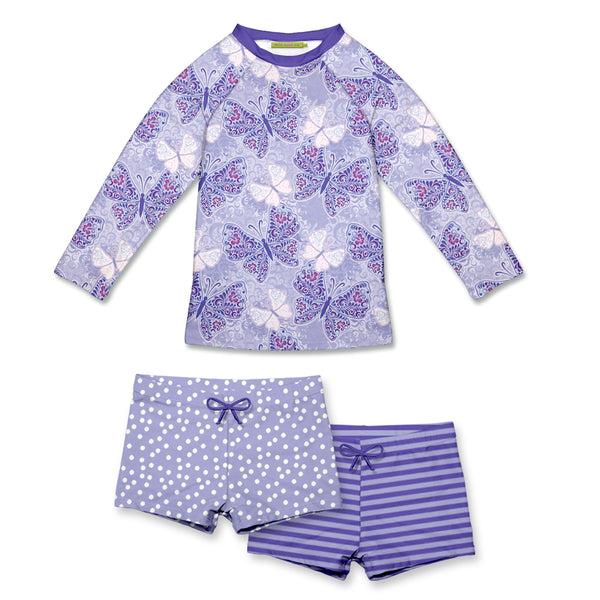 Orchid Petal Butterfly Jewel Long-Sleeve 3-PC Rashguard Set