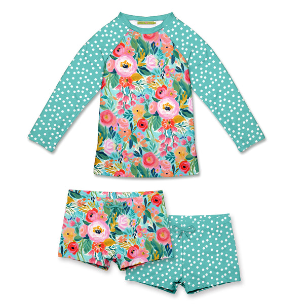 Millie Loves Lily Girls Mint New Beginnings Floral Rashguard Set