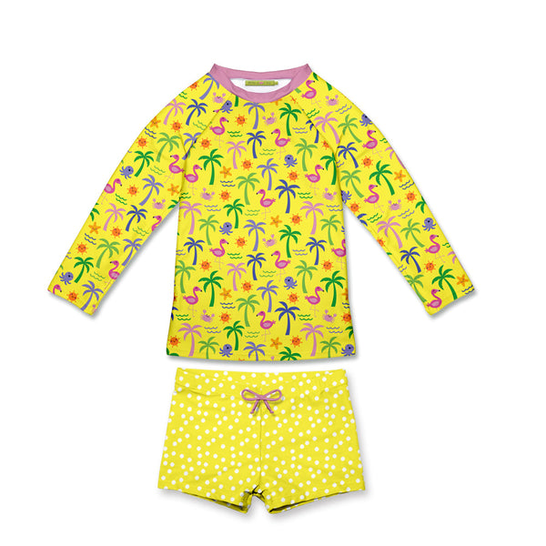 Yellow Beach Long-Sleeve Rashguard Set