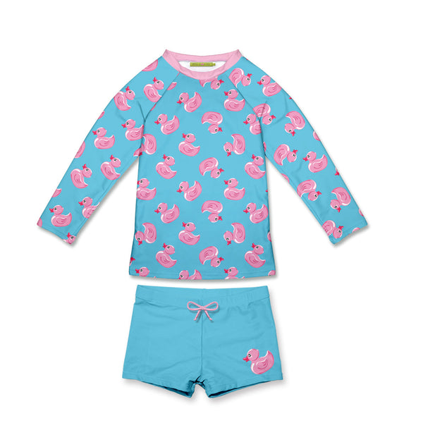 Turquoise Duckies Long-Sleeve Rashguard Set